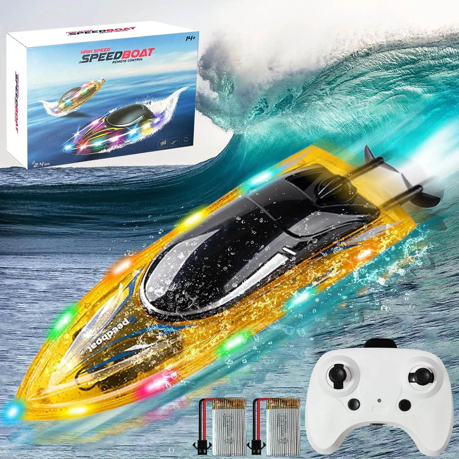 

Remote Control Boat Toys-2.4GHz 20KPH with 2 Rechargeable Batteries-3 LED Light Modes 200 Feet RC Distance Waterproof-Best