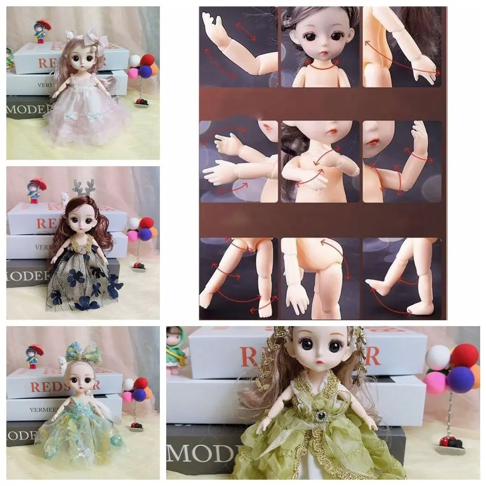 Boneca BJD de 17cm com Juntas Móveis, Saia Grande, Vestido de Princesa com Roupas Conversíveis