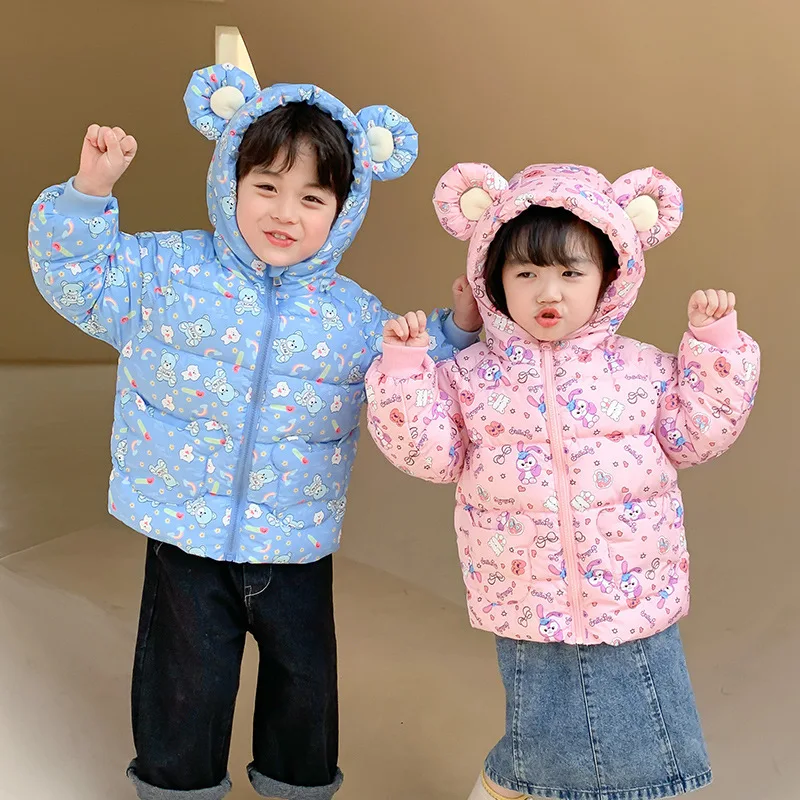 

Children down cotton-padded jacket children cartoon add flocking cotton-padded clothes baby boy coat winter winter jacket women