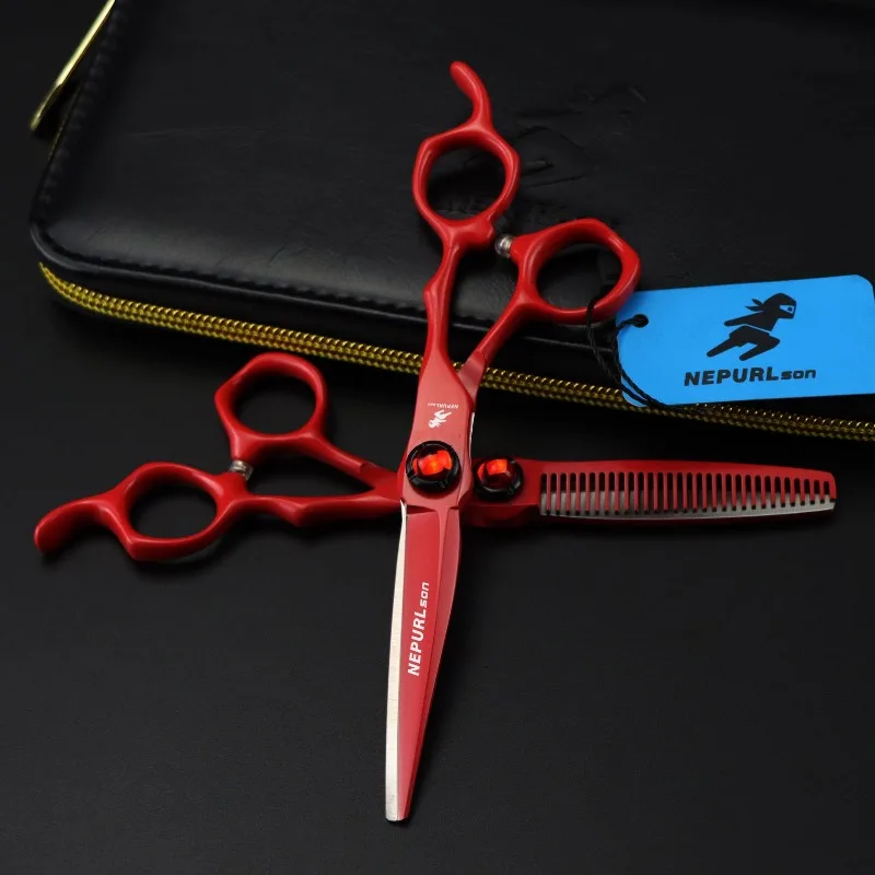 6.0-inch red hair scissors, made of high-grade 440c steel,  suitable for both home use and hair salons beauty  sharp