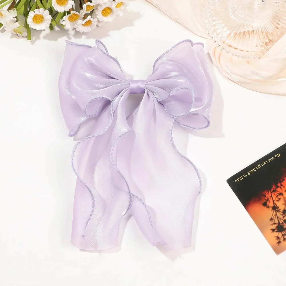Pink Purple Chiffon Bow Hair Clip Women Large Bowknot Stain Hairpin Barrettes Girls Ponytail Clip Hair Accessories Headwear Gift