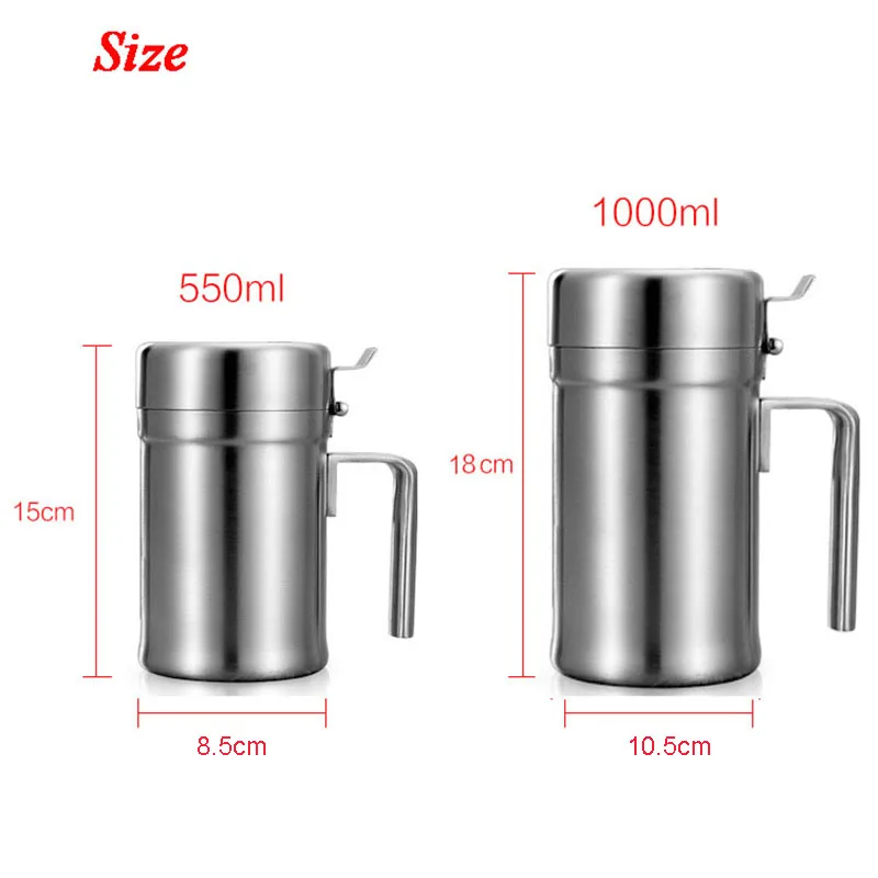550/1000ML Kitchen Oil Bottle 304 Stainless Steel Leak-proof Oil Storage Bottle Dispenser Gravy Boats