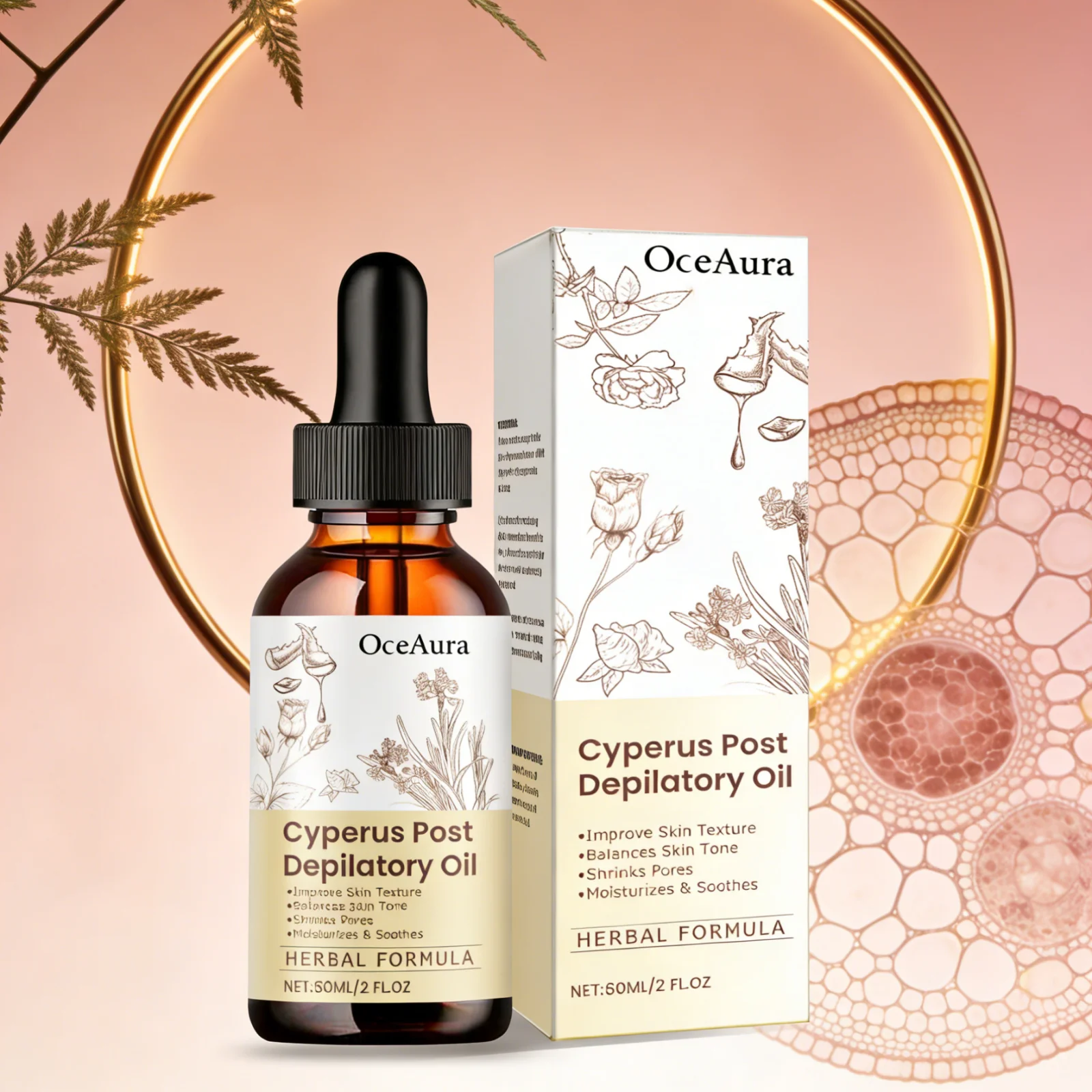 OceAura Cyperus Rotundus Oil for Hair Removal Care Hair Growth Inhibitor Moisturizing Skin Soothing After Shave Oil for Women