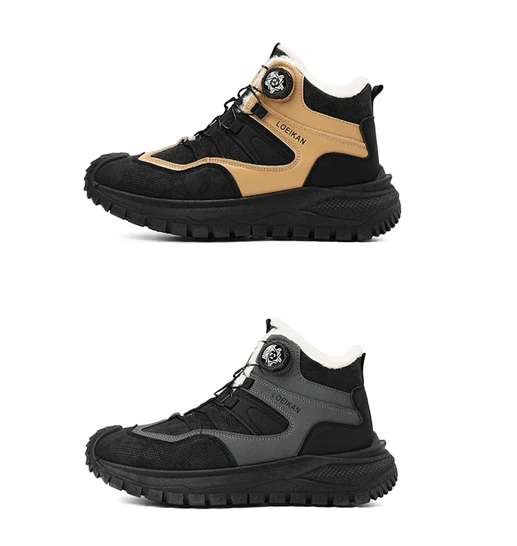 Herren Winter Warme High-Top-Stiefel Fleece-Gefütterte Schneeschuhe mit Drehverschluss Stoßfeste Schuhe mit Dicker Sohle – Detail 2
