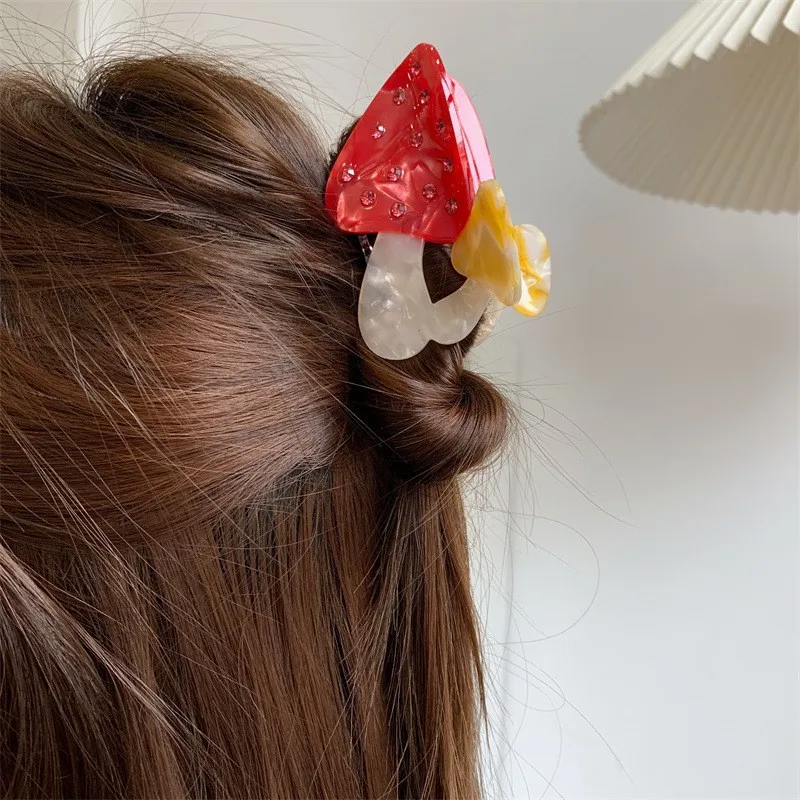 Muweordy New Rhinestone Double Mushroom Hair Claw Interest Design Eco-Friendly Crab Hair Clips Hair Accessories for Women Girls