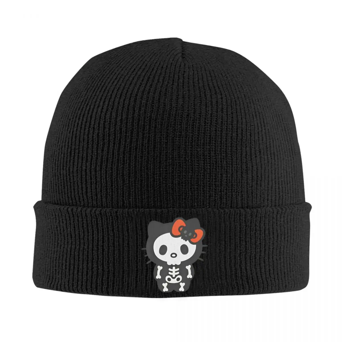 

Hello Kitty Skeleton Halloween Beanie Hats Knit Hat Gym Elastic Unisex Adult Cap Winter Custom Cute Bonnet Hats Birthday Present