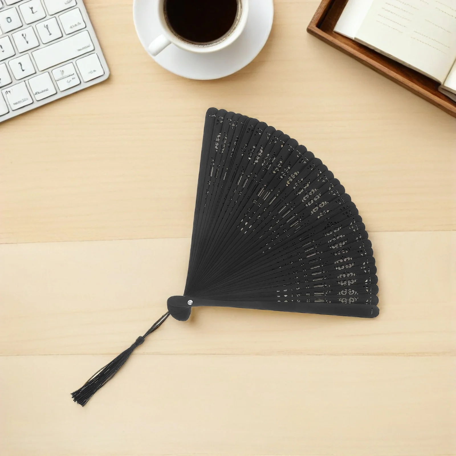 

Classical Bamboo Folding Fan Black Handheld Chinese Dance Fans Foldable Fabric Prop Elegant Lightweight Traditional Craft