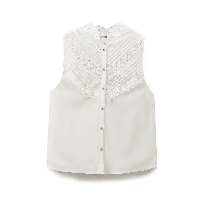 صيف 2024 تصميم نسائي متعدد الاستخدامات بقصة ضيقة بدون أكمام مزين بالدانتيل قطع مستقيمة طول عادي مادة أخرى 00% #2