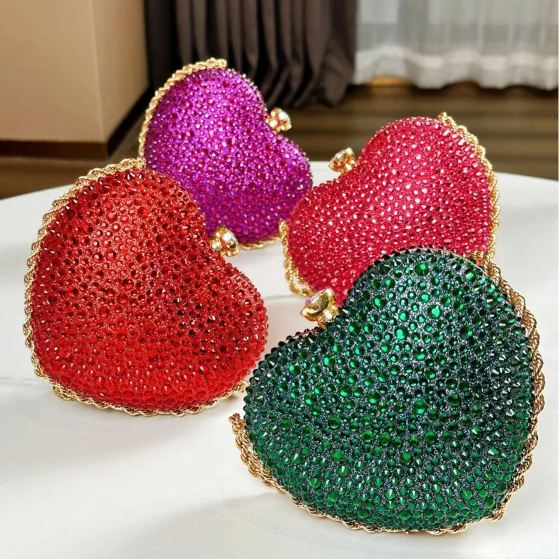 Luxury Full Diamond Women Bag Fashion Purple Heart Shape Dinner Clutch Bag Women Shining Diamond Crossbody Bag Shoulder Bag 2024