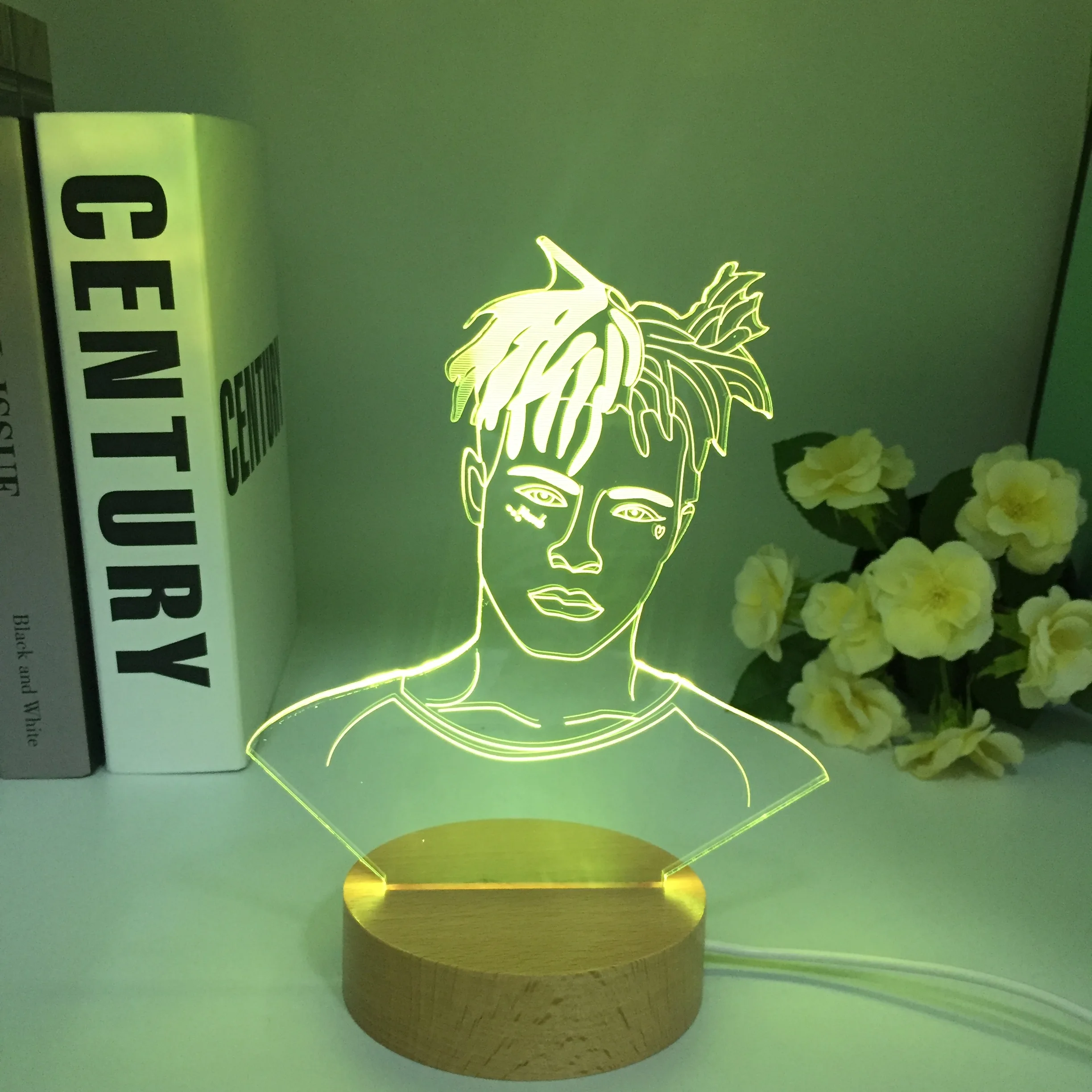 Imagem -04 - American Rapper Cantor Figura de Madeira Luz da Noite Led Cores em Mudança 3d Nightlight o Western Pop Quarto Lâmpada Dropship