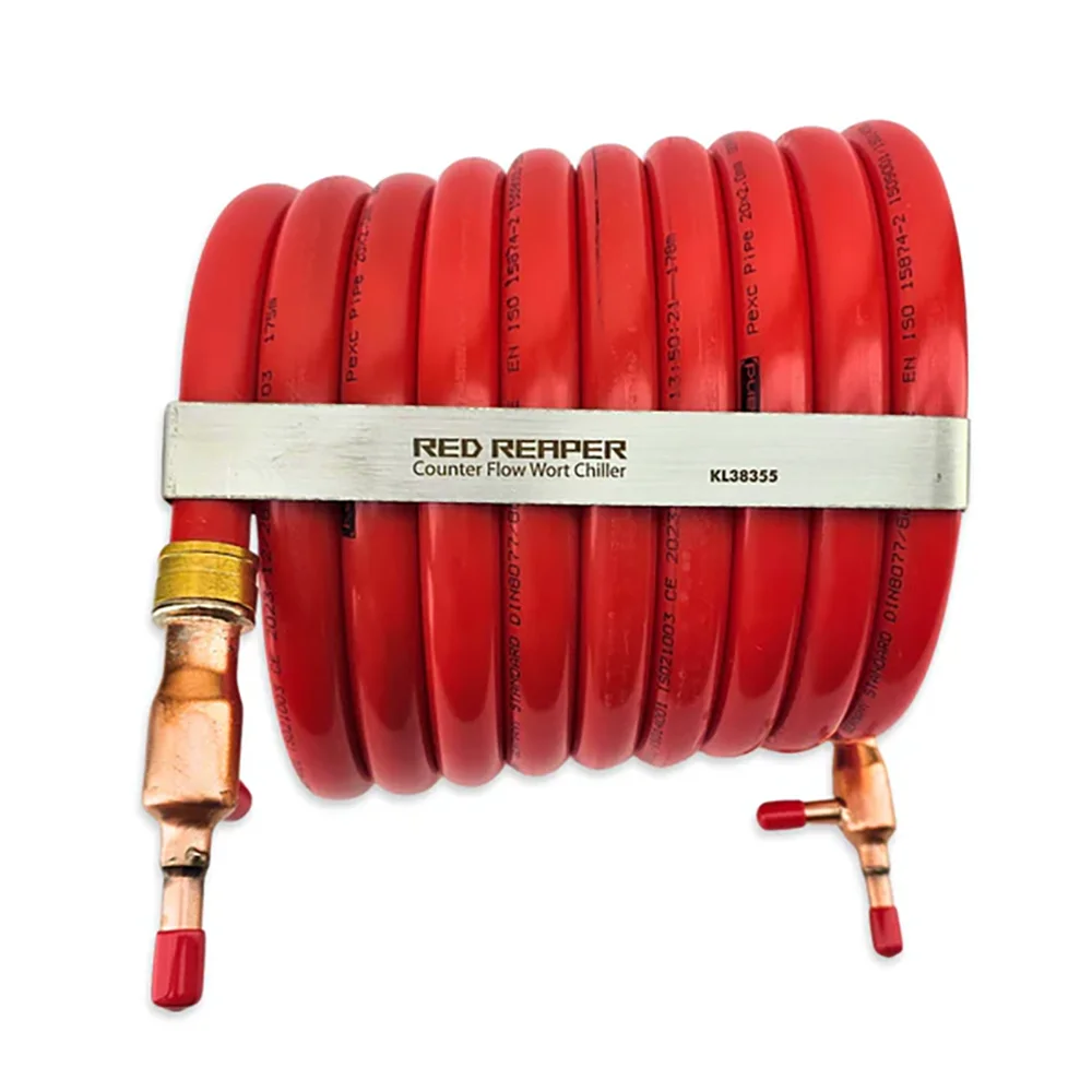مبرد نبتة التدفق المضاد الجديد من KegLand (PEX/Copper) 9.5 مم أحمر ريبر Duotight متوافق مع الأجهزة المنزلية لتبريد تخمير البيرة