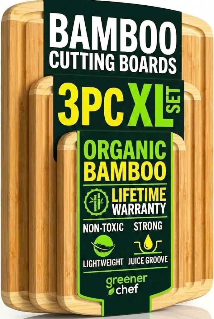 

Organic Bamboo Cutting Board Set of 3 with Replacements – Premium Extra Large Wood Cutting Boards for