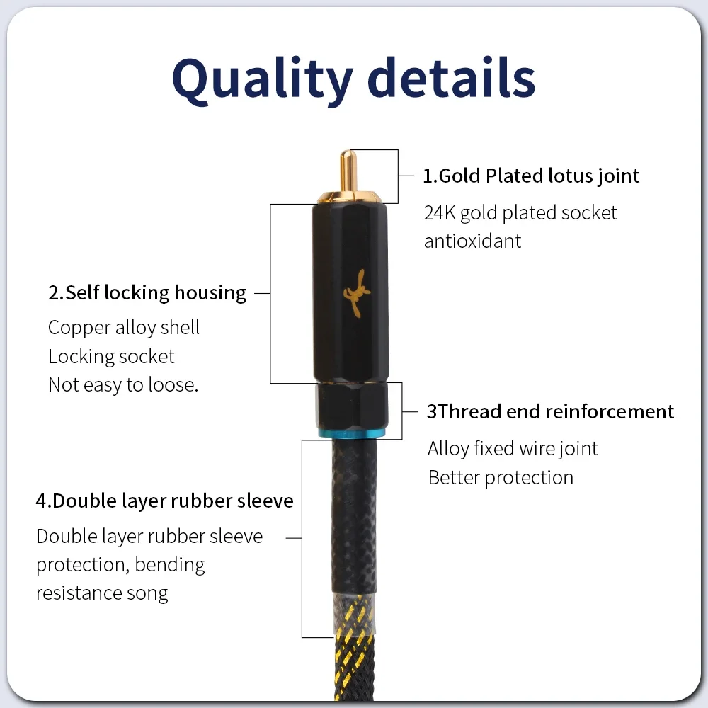 RCA to RCA Cable Digital Coaxial Audio Cable Subwoofer Cable SPDIF Male Premium Stereo Connector Hifi Subwoofer Cable AV TV