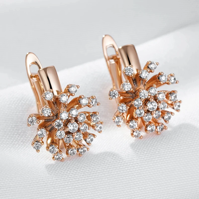 Wbmqda Flower Drop Earrings For Women 585 Rose Gold Color With Natural Zircon Luxury Jewelry Accessories