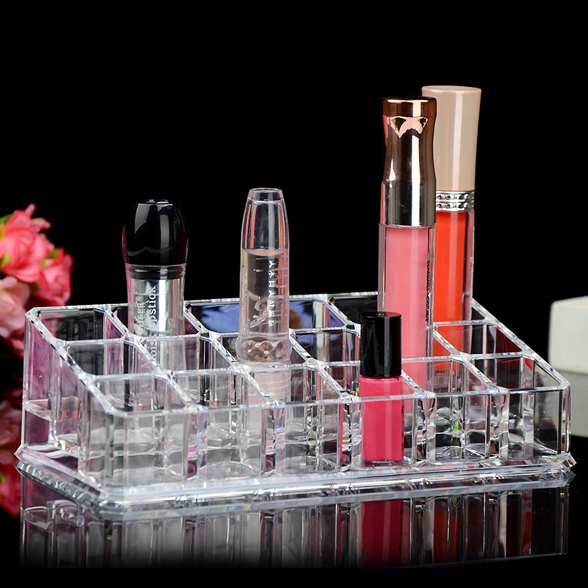 

1pc Clear Acrylic Makeup Display Stand Lipstick holder Trapezoid Style Cosmetic Organizer Display 8 compartments Storage Rack