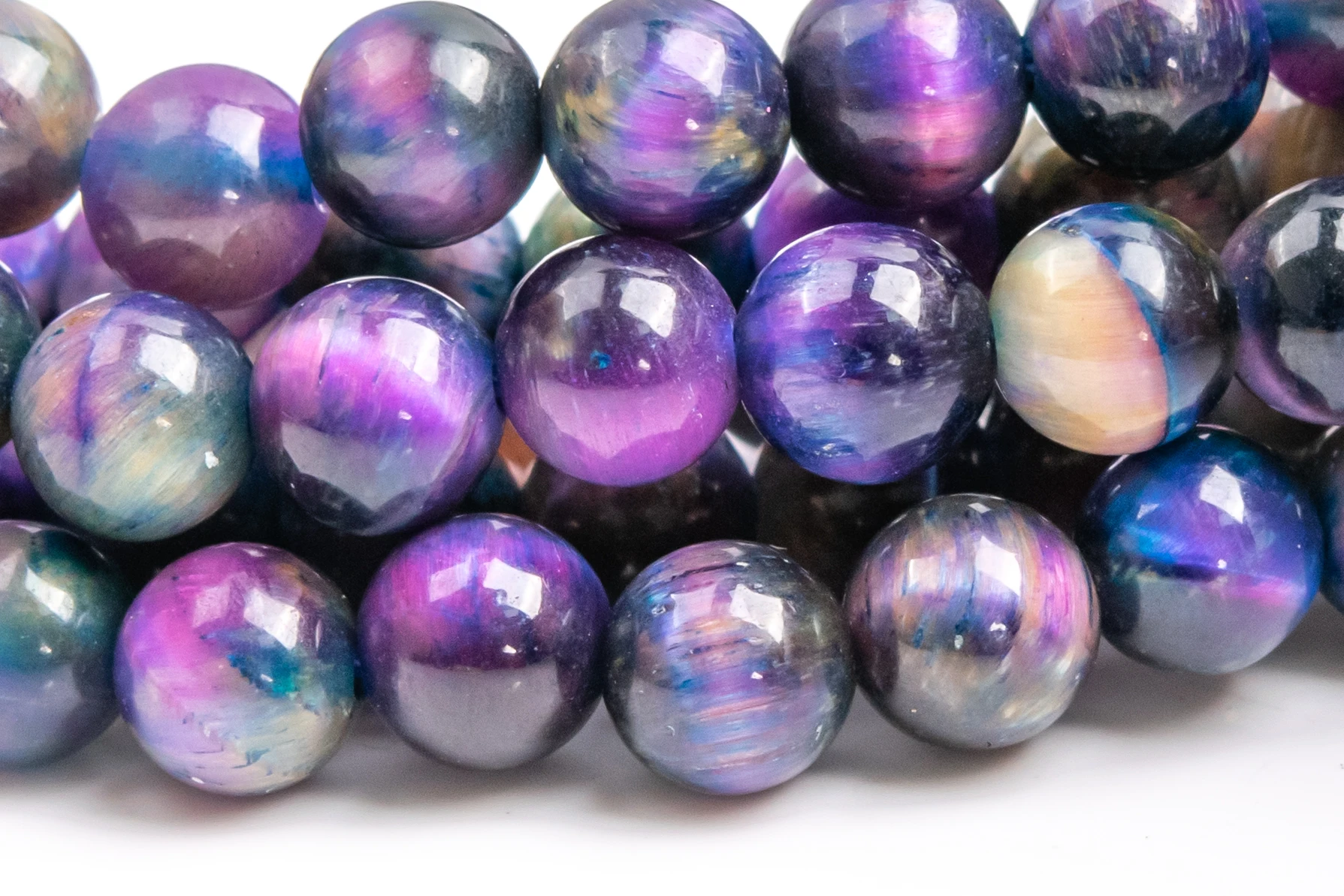 Natural Stone  Cat Eye Aurora Tiger Eye Beads Gemstone Loose Beads Round Shape Size Options 6/8/10/12mm for Jewelry Making
