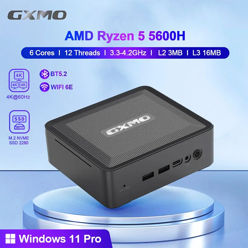 GXMO H56 Mini PC AMD Ryzen5 5600H AMD Radeon Graphics 7 Core 1800MHz Support 4K Desktop Gaming Mini PC Gamer