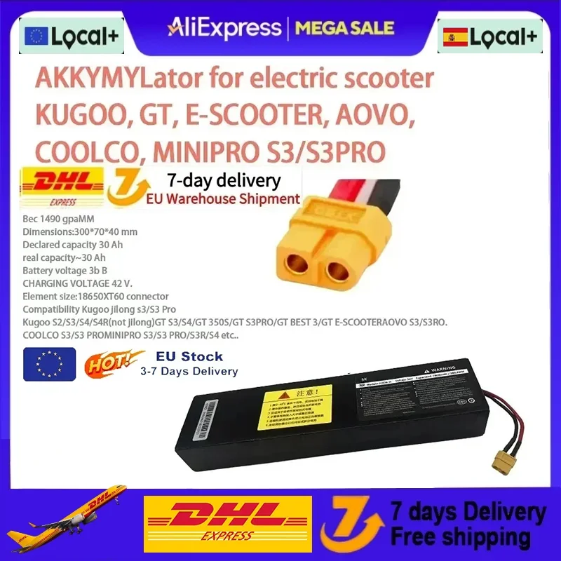 10S3P 36V 18650 wiederaufladbarer, integrierter BMS, geeignet für KUGOO S1, S2, S3/S3 Pro 7,8 Ah (36 V) Lithium-Ionen-Akku 10S3P