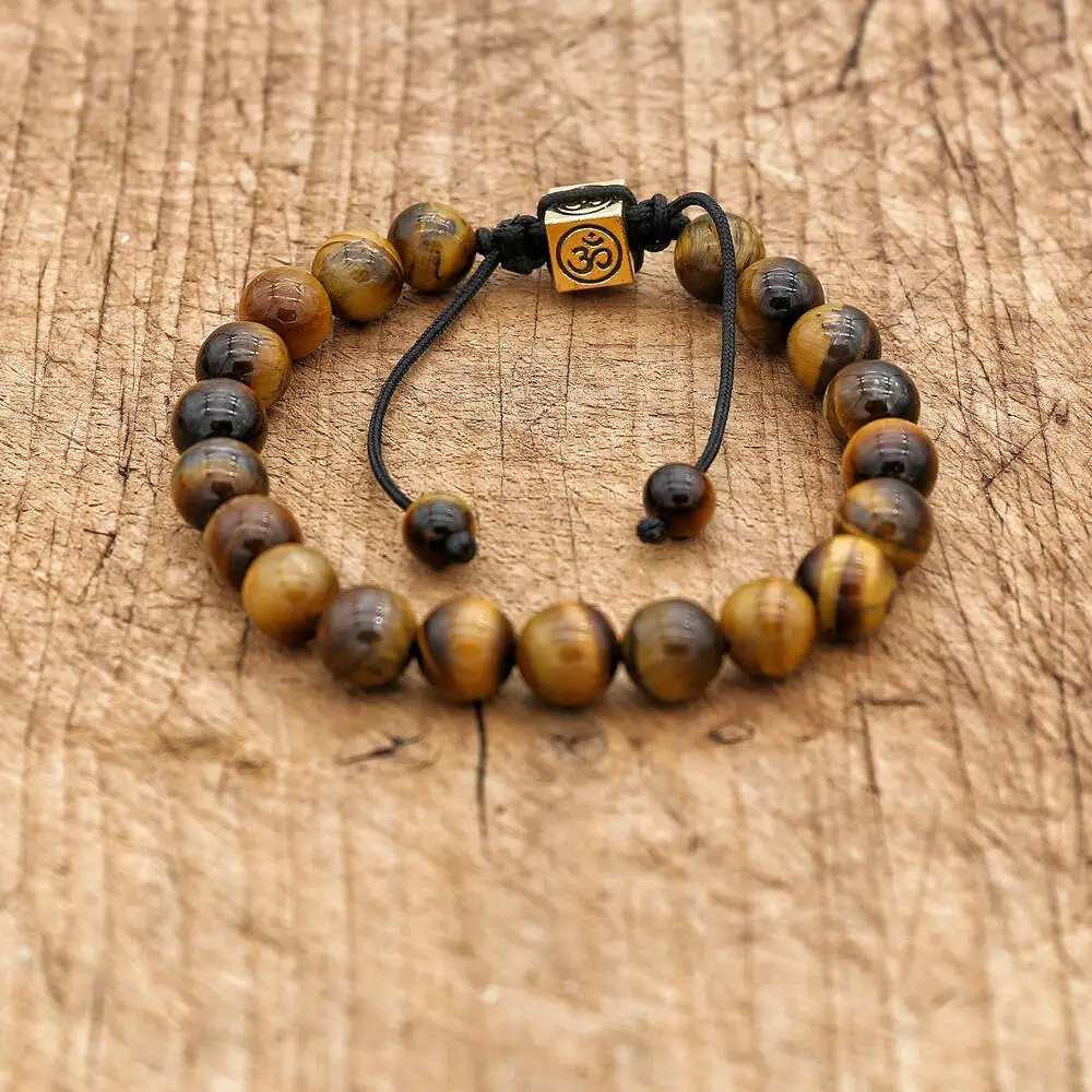 8mm Tiger Eye OM Tree of Life Bracelets for Women Men Handmade Jewelry Natural Stone Braided Yoga Charm Bracelet Gifts