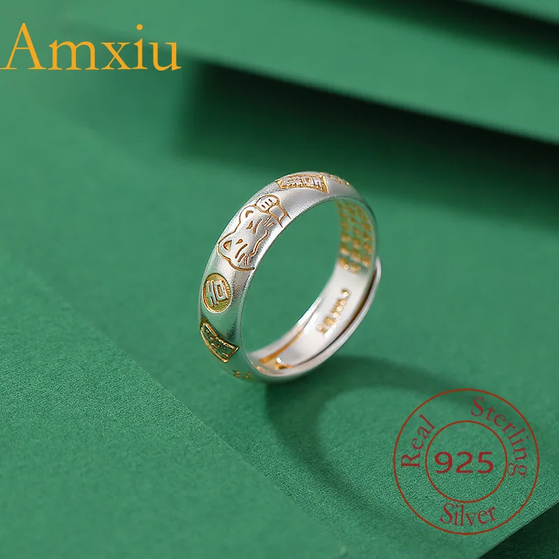 

Стерлинговое серебро Amxiu 99, счастливый кот, благоприятные слова, мир и благословение, сердце лотоса, сутра, открытое серебряное кольцо