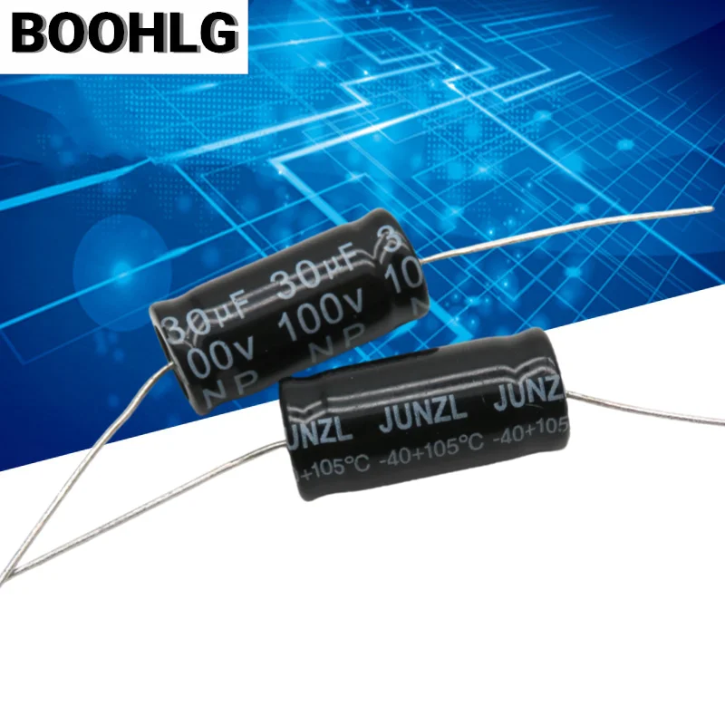 

10PCS audio frequency crossover horizontal axial non-polar aluminum electrolytic capacitor 100v 30uf 13X28mm