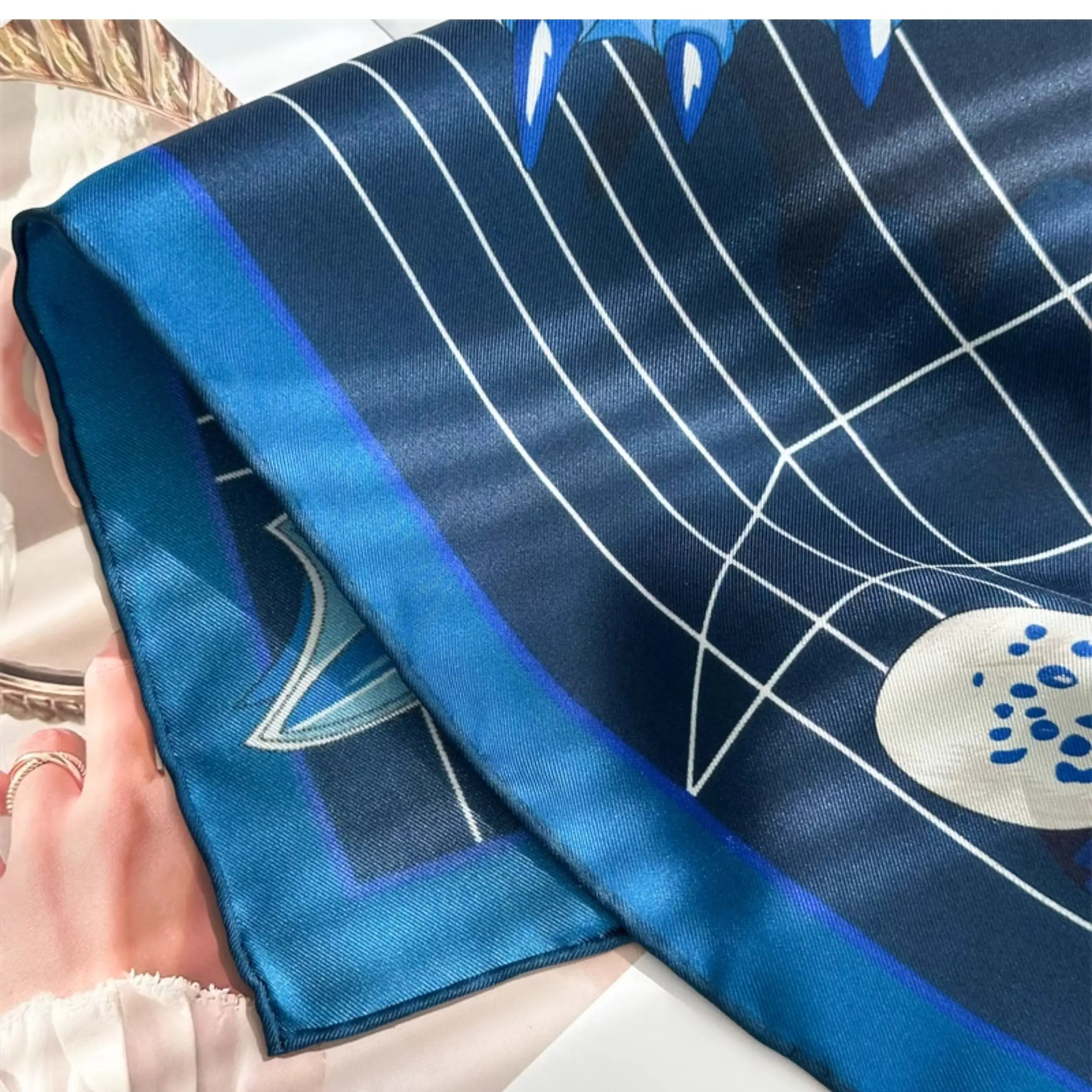 

90x90 Silk Scarf Women Square Bag Bandanas Hand Rolled Shawls Foulard Accessories Headband 90CM Valentine's Day Gift Saddle