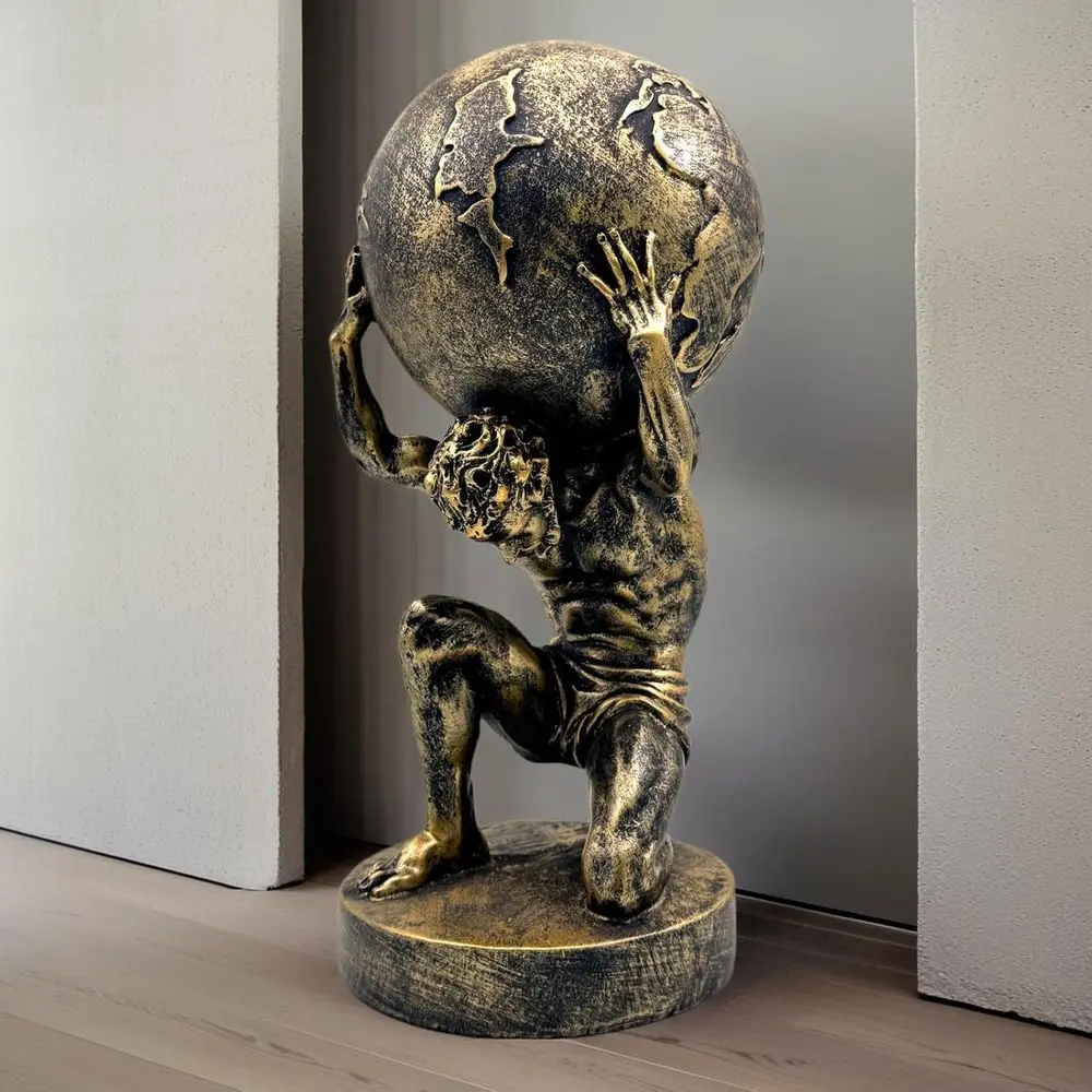 

UNSXBUG 11 Inch Large Atlas Holding World Greek God Statue Scuture Collectible igurine Home Decor Living Room Desktop Decoration