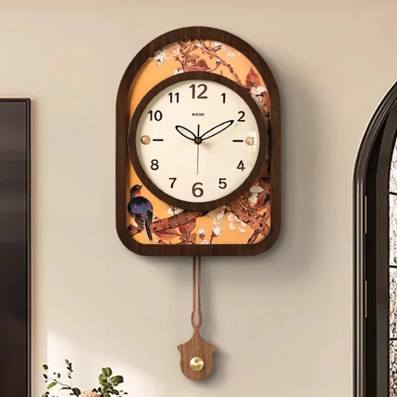 Wood Swinging Decoration Wall Clock Living Room Creativity Cottage Clock Mural Watch Restaurant Hanging Painting Wall Watch