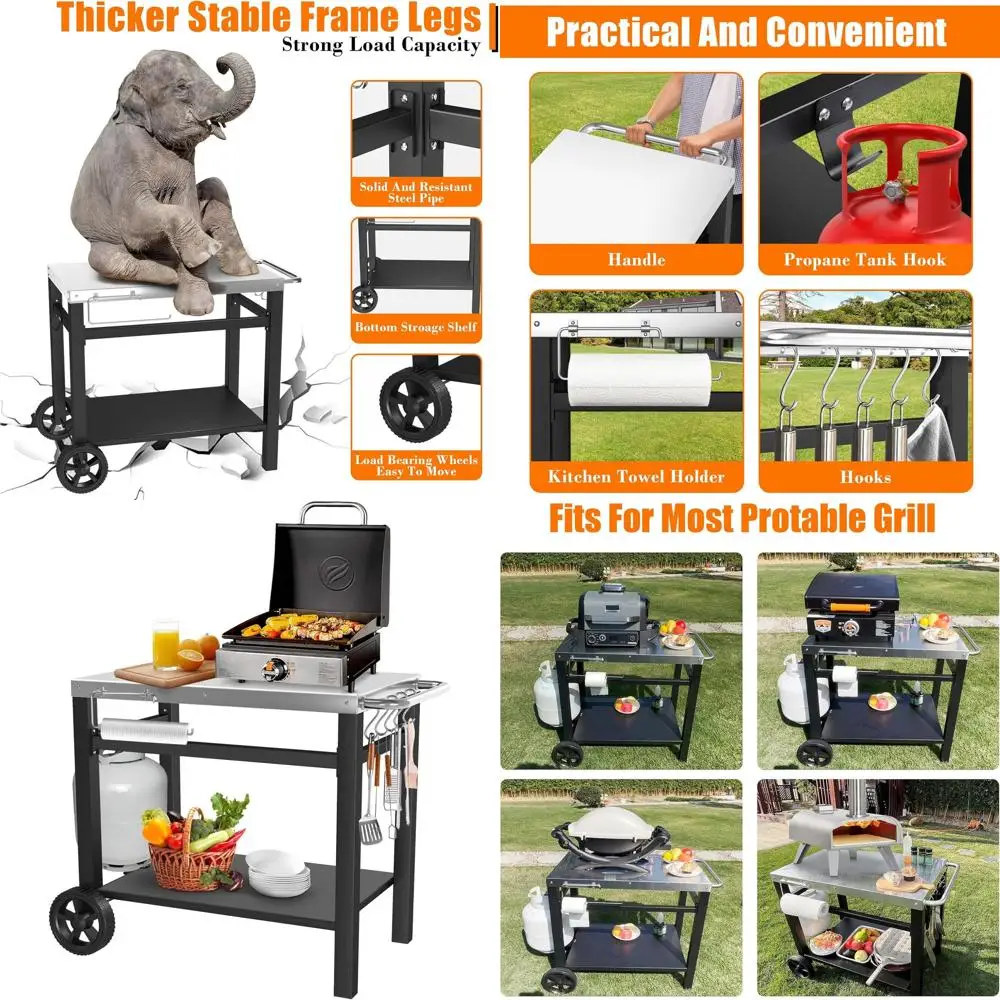 

Портативная уличная кухонная тележка с подставкой для духовки для пиццы и полками для гриля для Blackstone Ninja