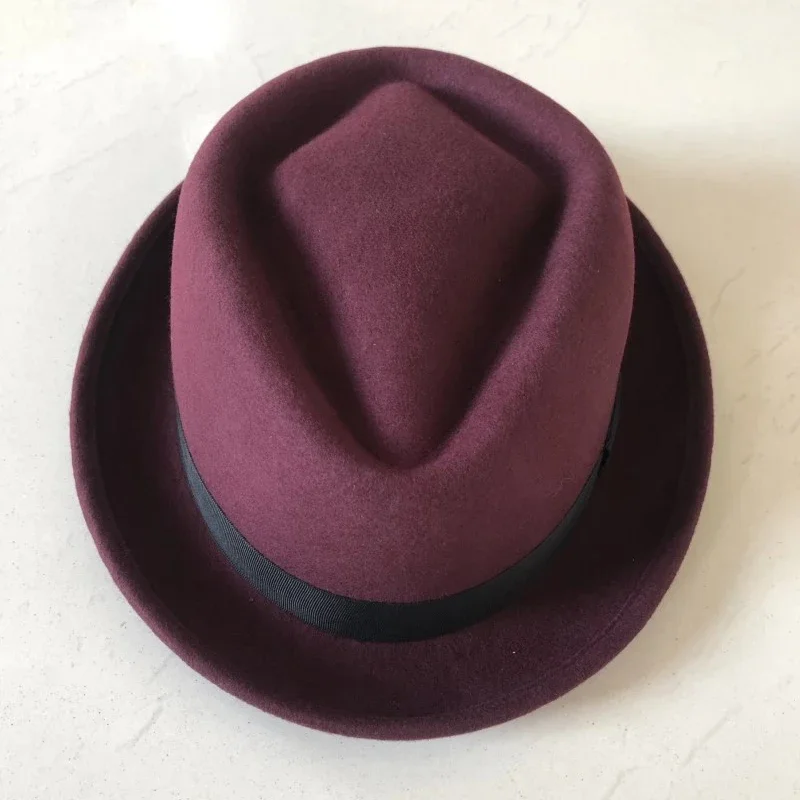 LIHUA Brand Short Brim Jazz Cap ,Japan Korea Original Bowler Hat,  100% Wool Felt Hat With Black  Red Camel Color