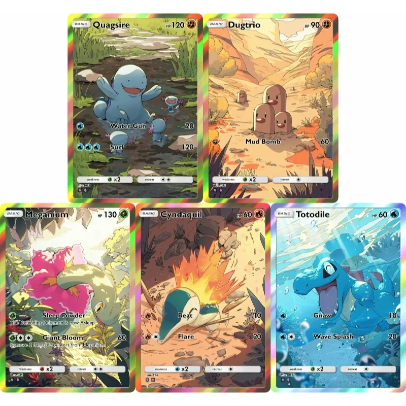 PTCG Cards Totodile Quagsire Dugtrio Meganium Cyndaquil PTCG Cards Creativity Rare Holo Anime Collection Cards PTCG Gift