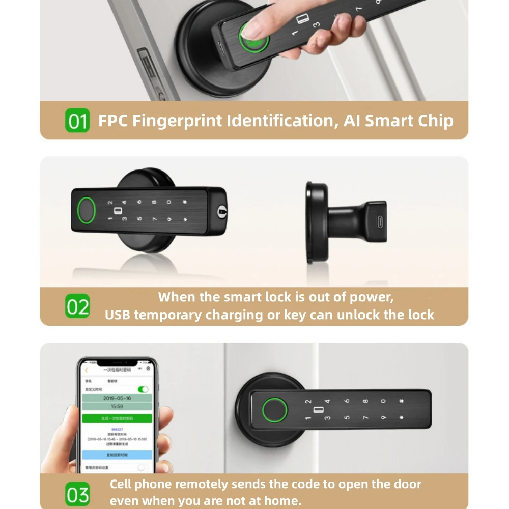 Imagem -04 - Tuya Electronic Smart Door Lock Controle Remoto Wi-fi Câmera Biométrica Impressão Digital Smart Card Chave de Desbloqueio