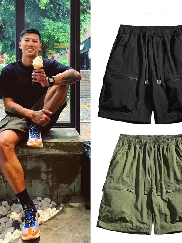 

American Sle Summer Qui Dry Breathable Loose Workwear orts Men Straight Beach Casual Trendy Five-Quarter Pants