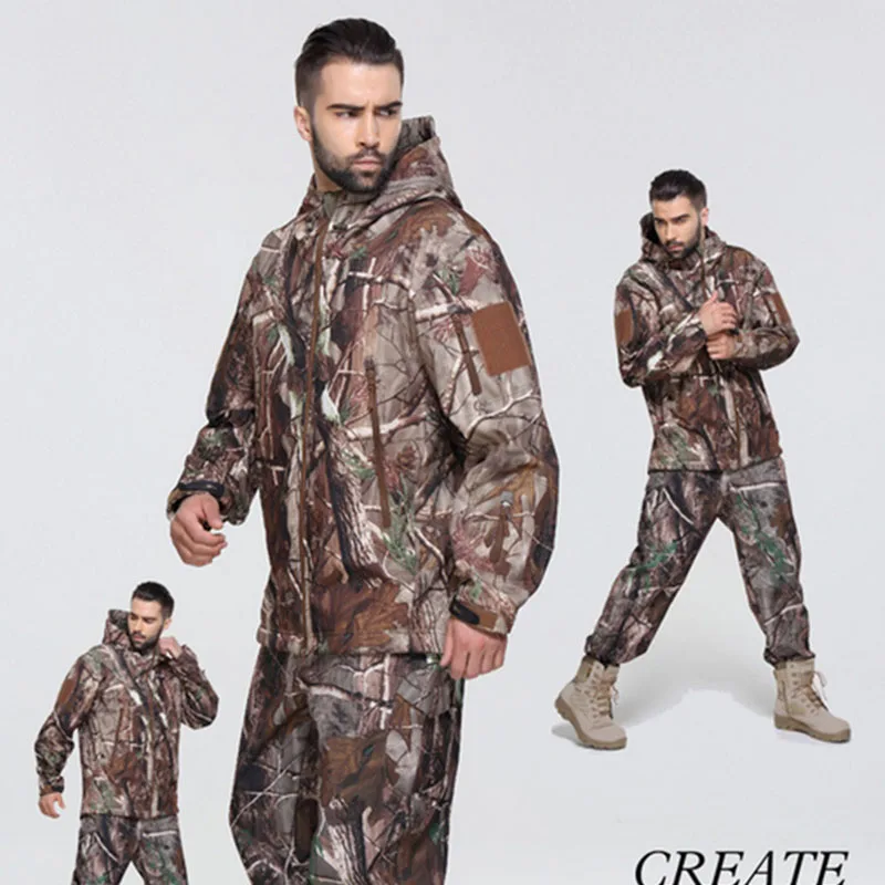 Imagem -05 - Oulylan-hooded Thermal Camo Jacket e Calças Grupo Jaquetas Táticas Fatos de lã Roupas Impermeáveis Fit para Caça Pesca Caminhadas Camping Camo