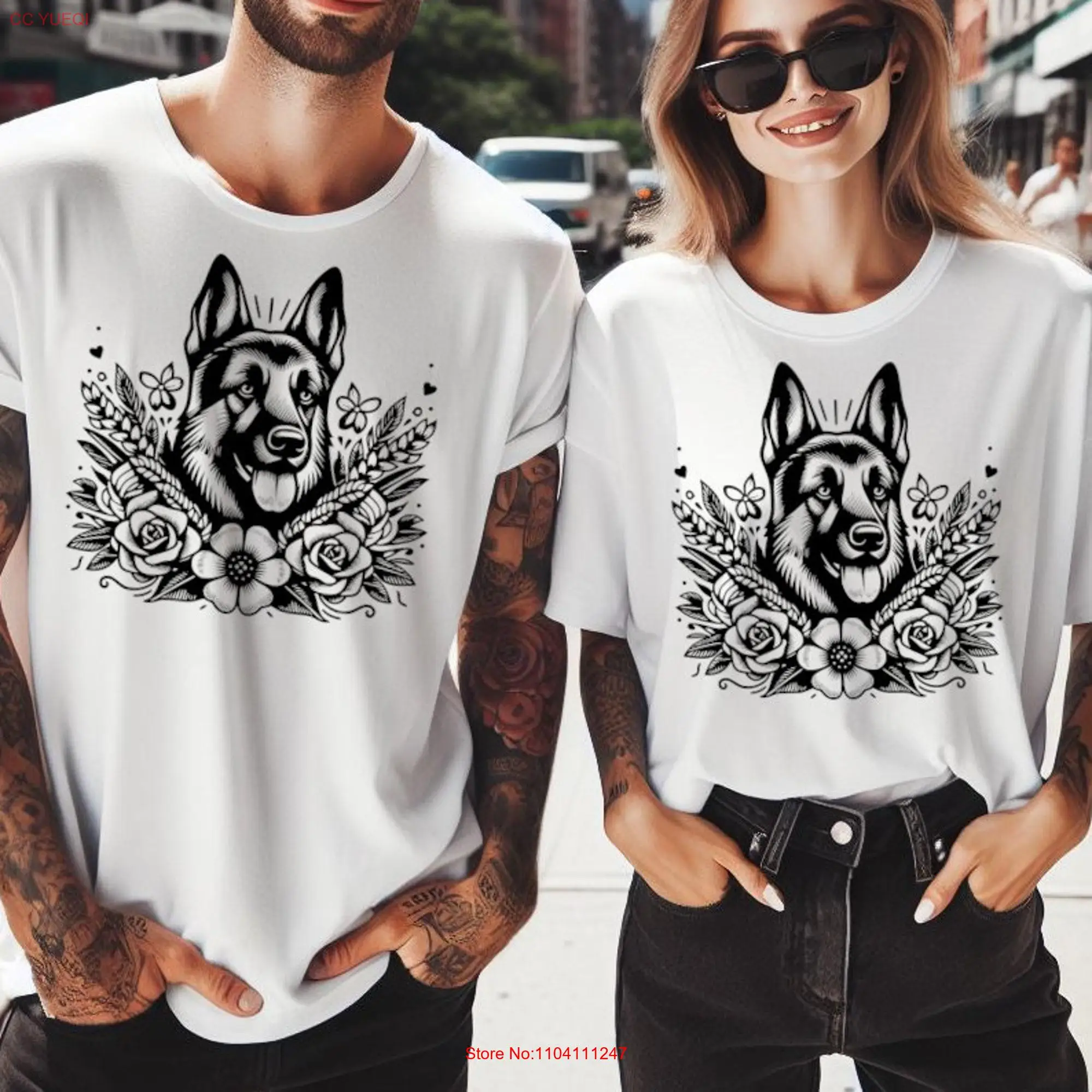 German Shepard Floral by TatT T Shirt Original Tattoo Art long or short sleeves