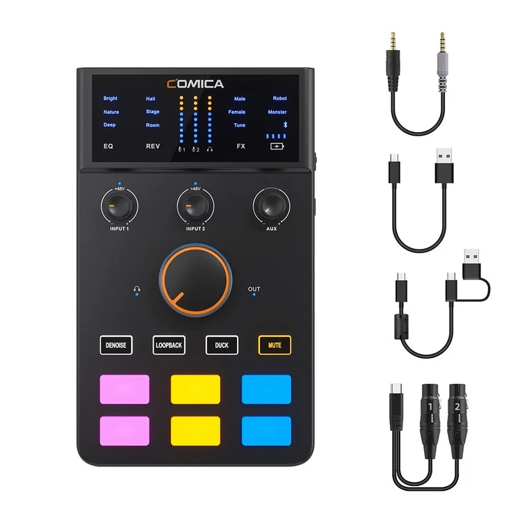 AD Caster C1-K1 Audio Mixer USB Audio Interface Sound Card with 3.5mm Ports Dual XLR Input Support Real-time Monitoring B