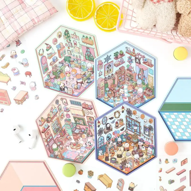 

Card Lover 3 Pcs [Star Sugar Spell Series] 3D Landscape Stickers Happy Egg and Captain's Treasure Cartoon Designs Scrapbooking