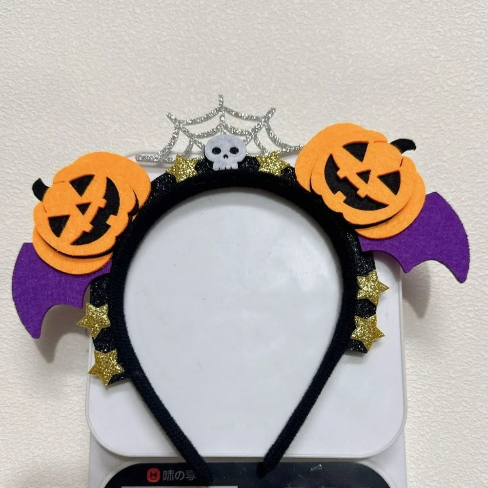 Felt Pumpkin Headband Purple Batwing Glitter Stars Halloween Hairband Lightweight Bright Colors Bat Wings Hair Hoop Parade