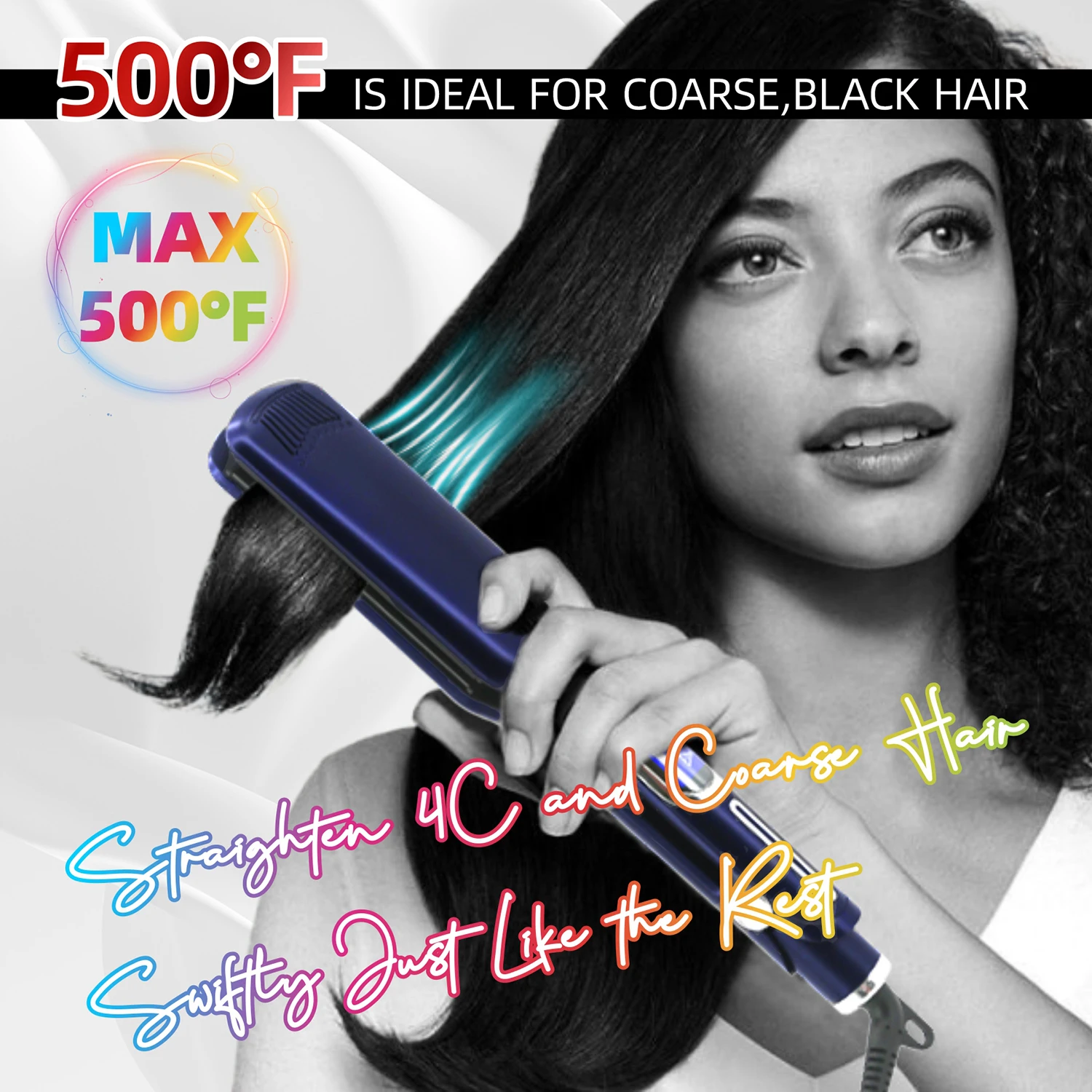 Professional Hair Straightener Titanium Plate Fast Heat Up 500F Flat Iron 2 in 1 Straightener and Curler Styling Tool view 2
