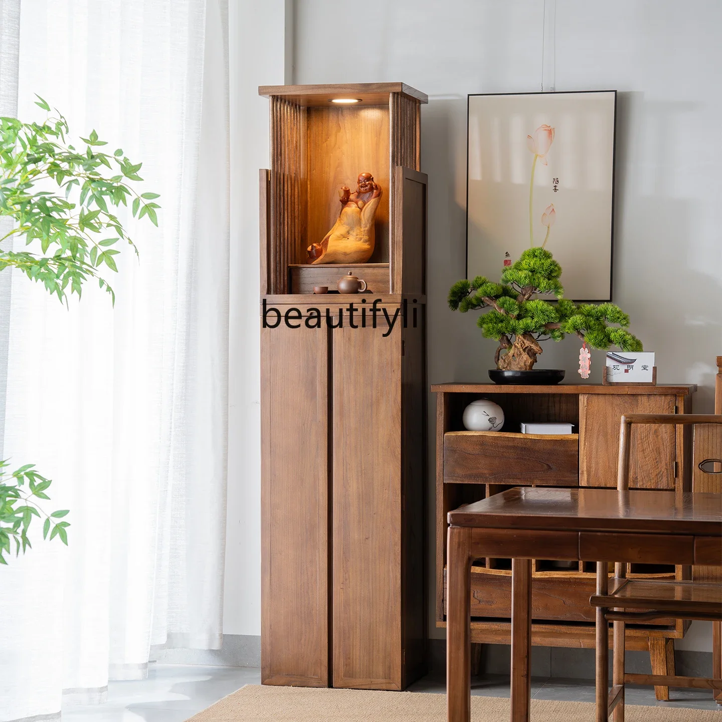 Household, table offering, God of Wealth, Guanyin Bodhisattva Buddha statue offering platform Chinese-style   cabinet Shentai