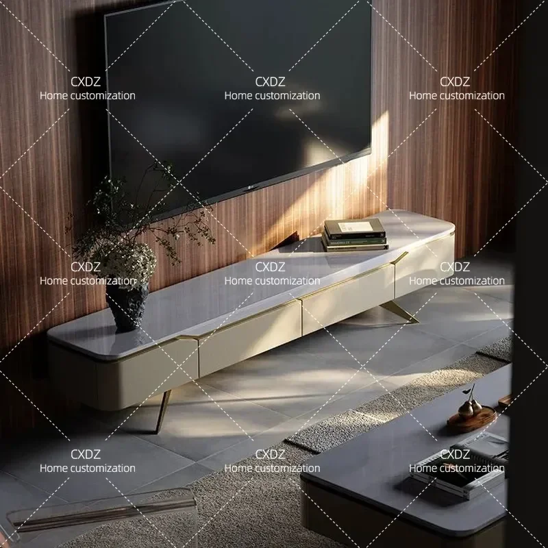 Minimalist Walnut TV Cabinet with Natural Marble Top Light Luxury Style Whole House Furniture Matching Modern Living Room