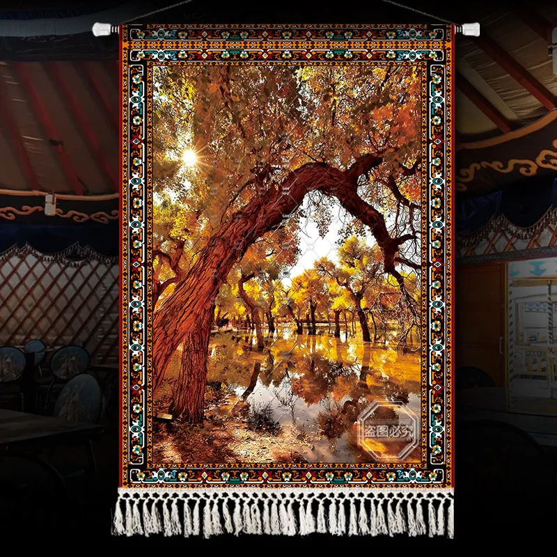 Desert Camel Populus Euphratica Forest Wall Hanging Cloth Landscape Tapestry for Hotel Restaurant Homestay Background Decoration