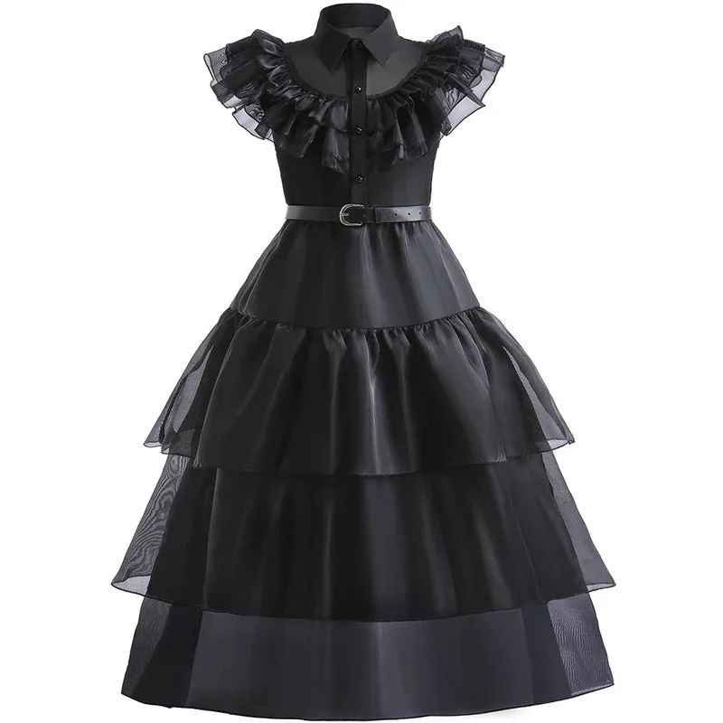25COSGirls Black Halloween Cosplay Costume Kids Princess Dress With Wigs Belt Socks Cat Ears Headband Birthday Party Halloween O - view 5