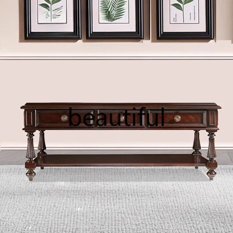 

X Mahogany solid wood coffee table retro old storage table living room furniture, rectangular coffee table