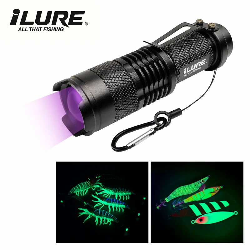 New Mini UV Purple Flashlight 395nm Fishing Lure Squid Jig Hook Supplement Light Fluorescent Detection Lamp Fishing Equipment