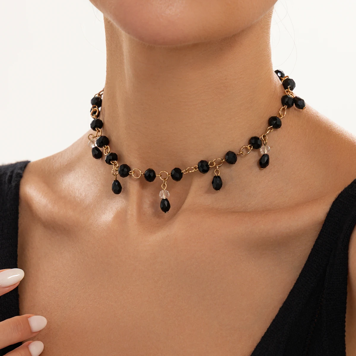 Ingemark Neue Gothic Unregelmäßige Rot-Schwarze Kristall-Quasten-Anhänger-Halskette für Frauen Vintage Verstellbare Kette Halloween-Schmuck – Detail 5