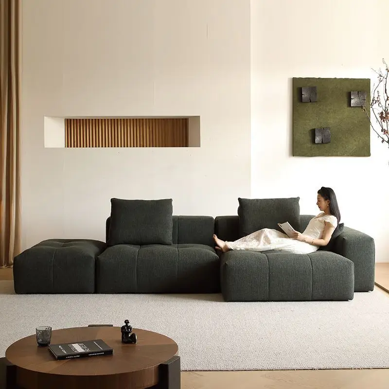 

Sofa cotton and linen black fabric sofa Italian minimalist module combination modern living room corner sofa