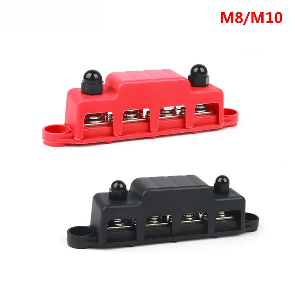 

M8 M10 Automotive Copper Battery Busbar Terminal Block Marine Bus Bar 12V 250A Power Distribution Block 4 Posts Junction Block