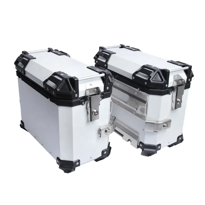 Custom White 38l Aluminum Alloy Motorcycle Two Side Box For Motorbike Pannier Side Case Tour Storage