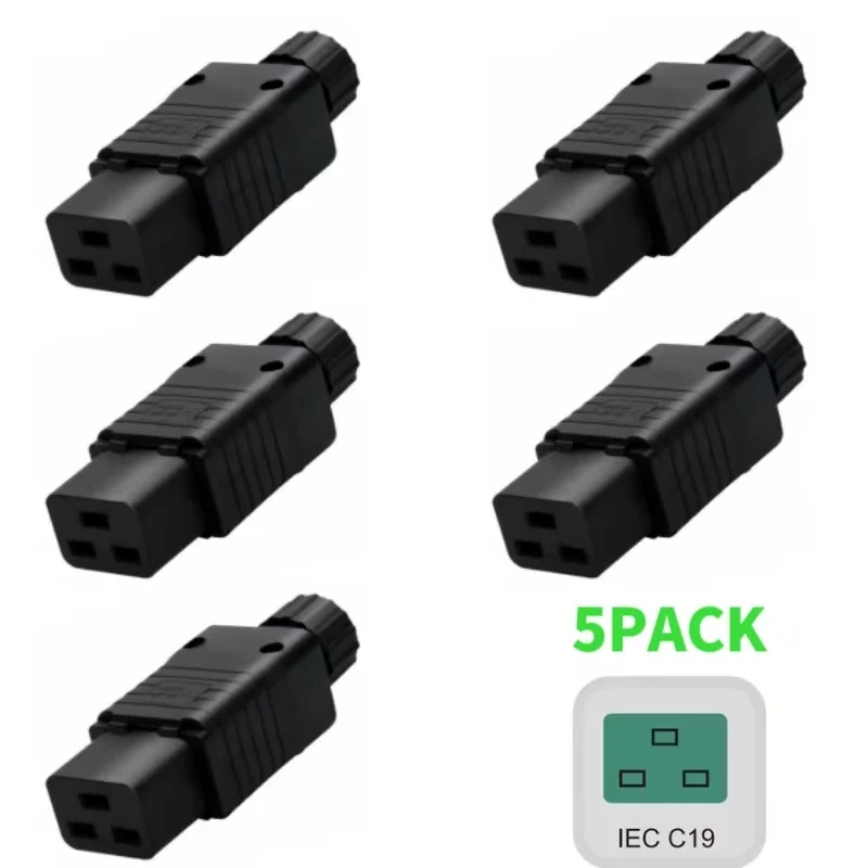 (5Pack) IEC320 C19 Power Plug Socket Adapter,  IEC 320 C19 Female DIY Rewirable Power Connector Adaptor 250V AC 16A